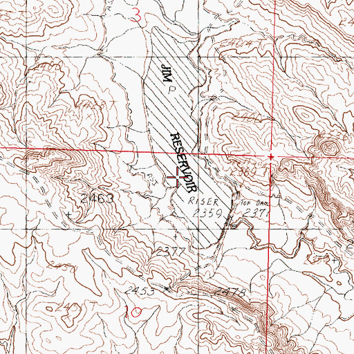 Topographic Map of Jim Reservoir Dam, MT