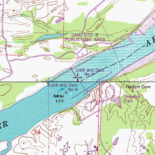 Topographic Map of Lock and Dam Number Nine, AR