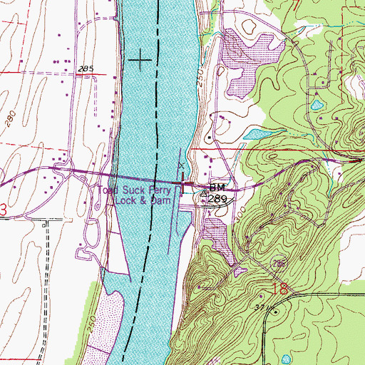 Topographic Map of Toad Suck Ferry Lock and Dam, AR