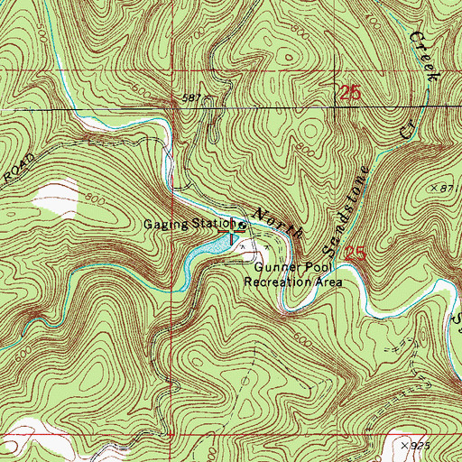 Topographic Map of Gunner Pool Lake Dam, AR