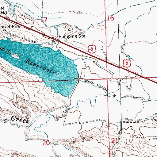 Topographic Map of Three Mile Reservoir Dam, MT
