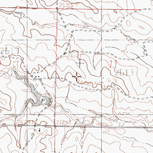 Topographic Map of Fradys Reservoir Dam, MT