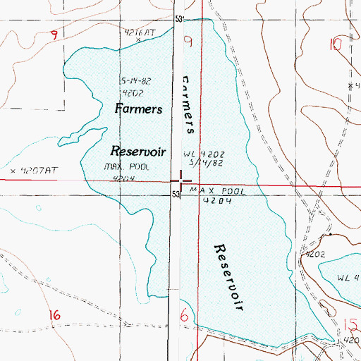 Topographic Map of Farmers Reservoir, MT