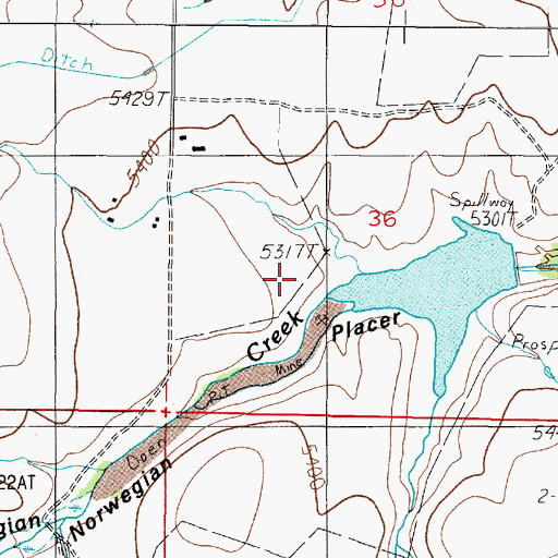 Topographic Map of Norwegin Creek Dam, MT
