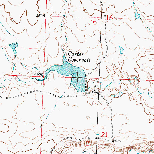 Topographic Map of Carters Reservoir Dam, MT