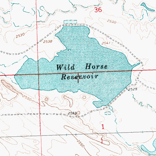 Topographic Map of Wild Horse Reservoir Dam, MT