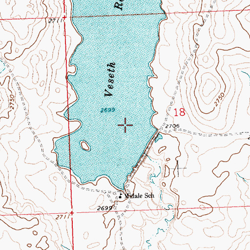 Topographic Map of Veseth Reservoir Dam, MT