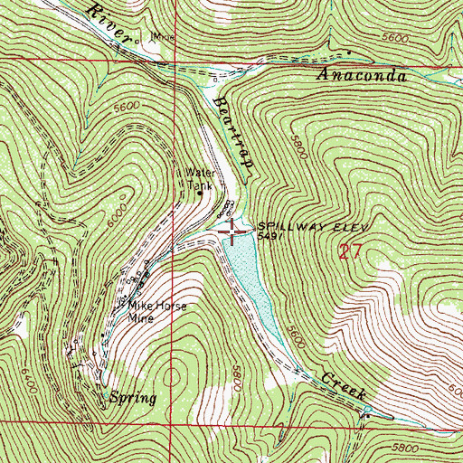 Topographic Map of Mike Horse Mine Dam, MT