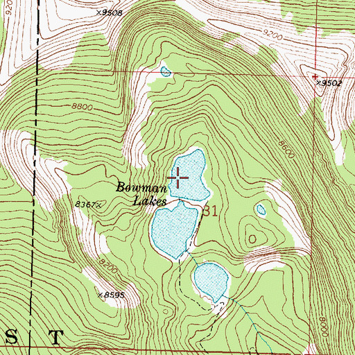 Topographic Map of Upper Bowman Lake, MT