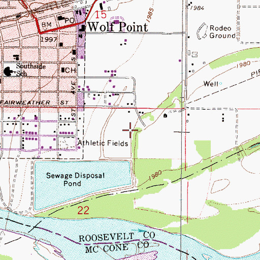 Topographic Map of Wolf Point Sewage Lagoon Dam, MT