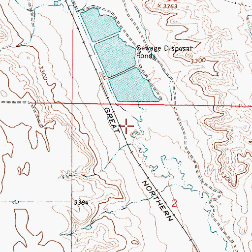 Topographic Map of Shelby Sewage Lagoon Dam, MT