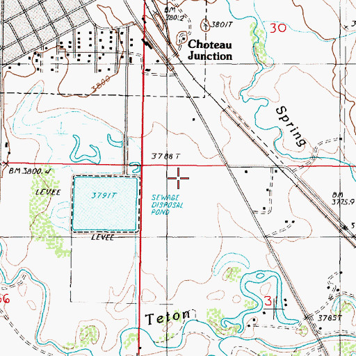 Topographic Map of Choteau Sewage Lagoon Dam, MT