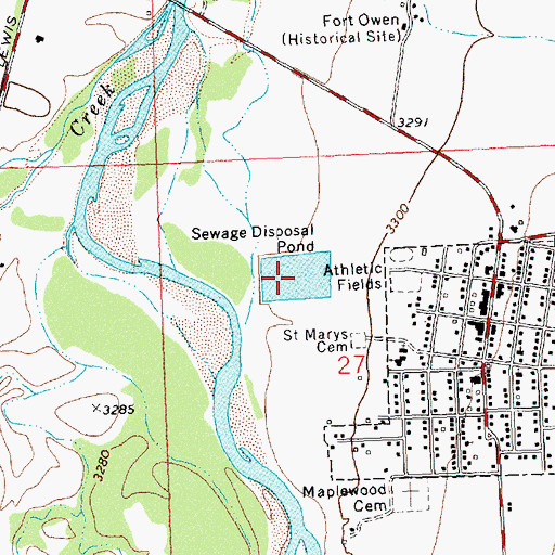 Topographic Map of Stevensville Sewage Lagoon Dam, MT