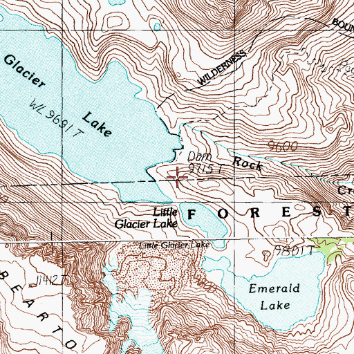 Topographic Map of Glacier Lake South Dam, MT