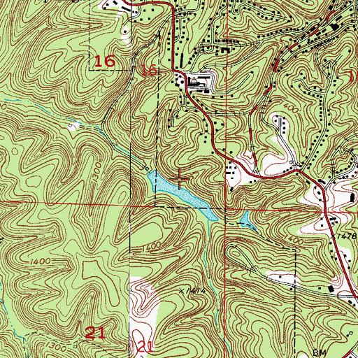 Topographic Map of Eureka Springs City Lake Dam, AR