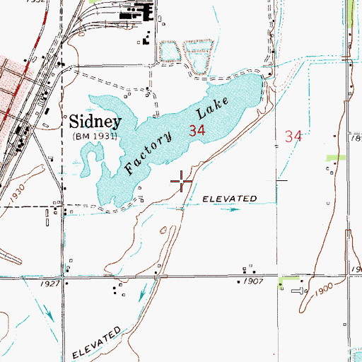 Topographic Map of Factory Lake Dam, MT