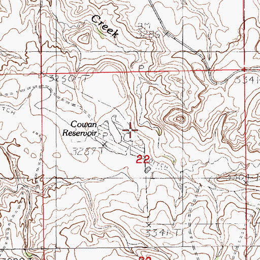 Topographic Map of Cowan Reservoir Dam, MT