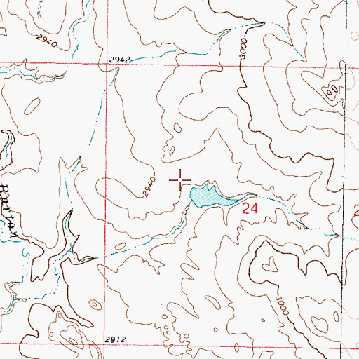 Topographic Map of Hook Number 12 Dam, MT