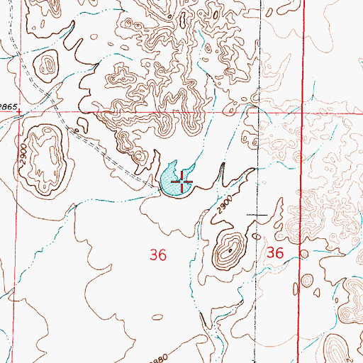 Topographic Map of Hook Number 64 Dam, MT