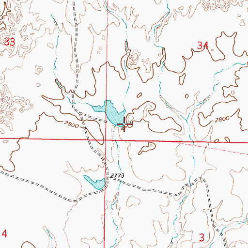 Topographic Map of Hook Number 32 Dam, MT