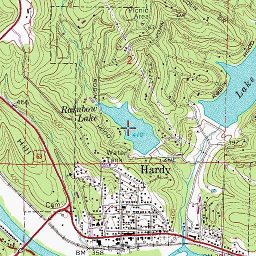 Topographic Map of Rainbow Lake Dam, AR