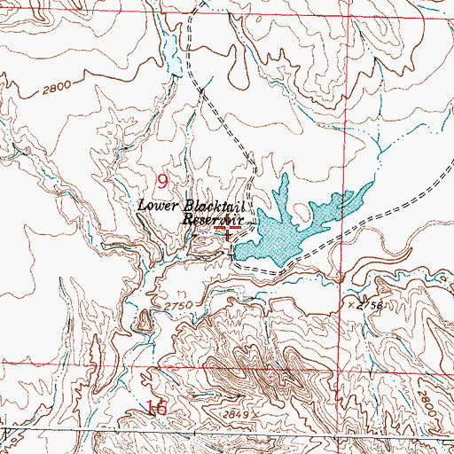 Topographic Map of Lower Blacktail Reservoir Dam, MT