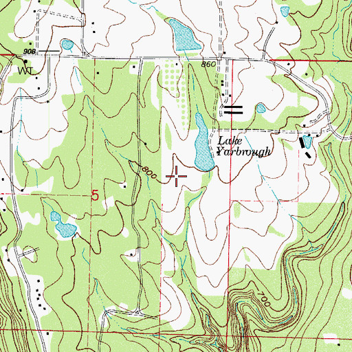 Topographic Map of Lake Yarbrough Dam, AR