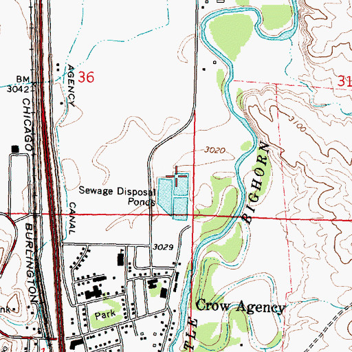 Topographic Map of Crow Agency Sewage Lagoons Dam, MT