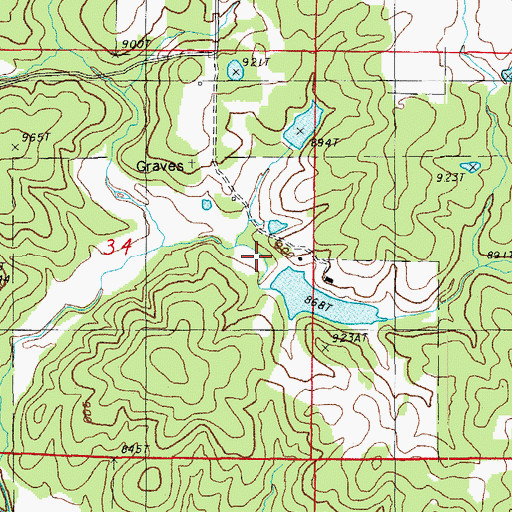Topographic Map of Bulls Eye Lake Dam, AR