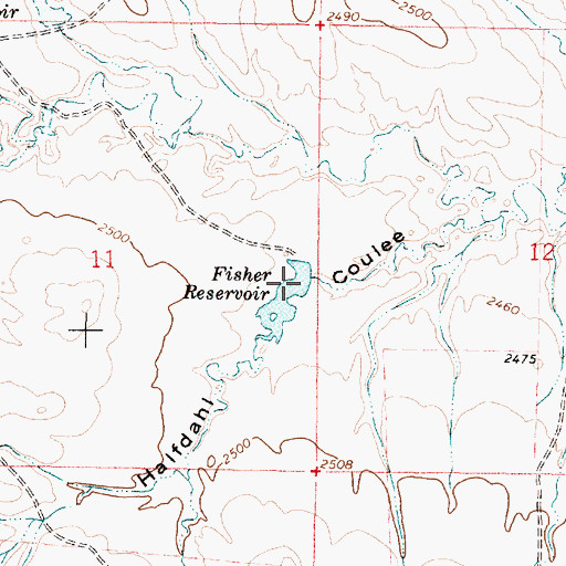 Topographic Map of Fisher Reservoir Dam, MT