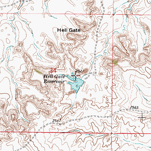 Topographic Map of Hell Gate Reservoir Dam, MT