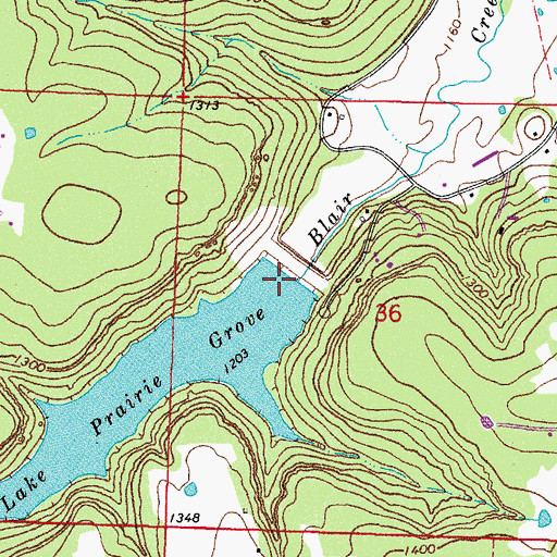 Topographic Map of Prairie Grove Lake Dam, AR