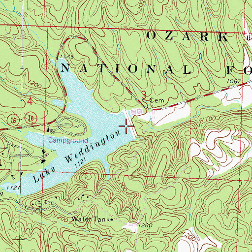 Topographic Map of Lake Wedington Dam, AR