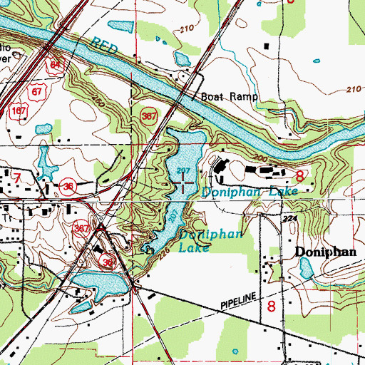 Topographic Map of Doniphan Lake Dam, AR