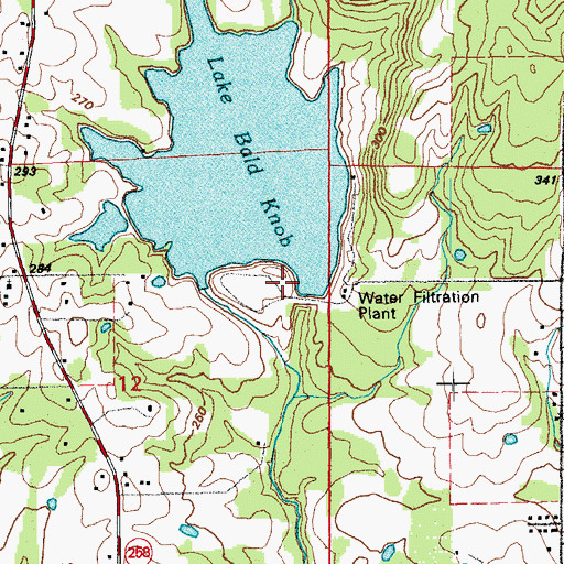 Topographic Map of Lake Bald Knob Dam, AR