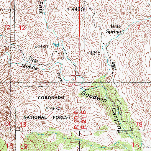 Topographic Map of Middle Fork Goodwin Canyon, AZ