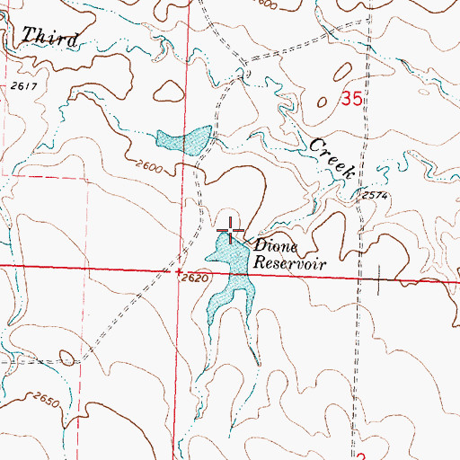 Topographic Map of Dione Reservoir Dam, MT