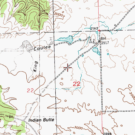 Topographic Map of King Coulee Number 1 Dam, MT