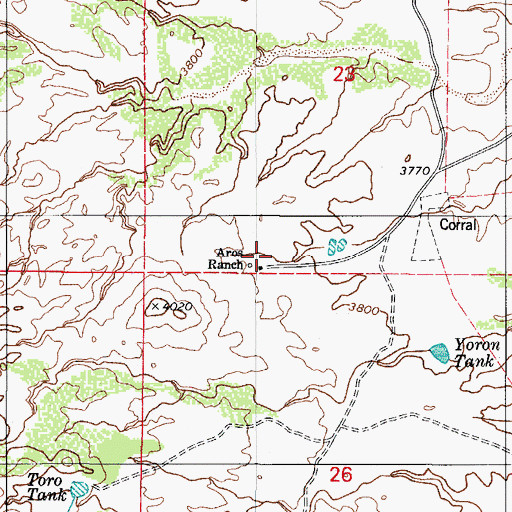 Topographic Map of Aros Ranch, AZ