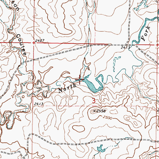 Topographic Map of Towe Farms Number 3 Dam, MT