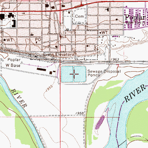 Topographic Map of Poplar Sewage Disposal Pond Dam, MT