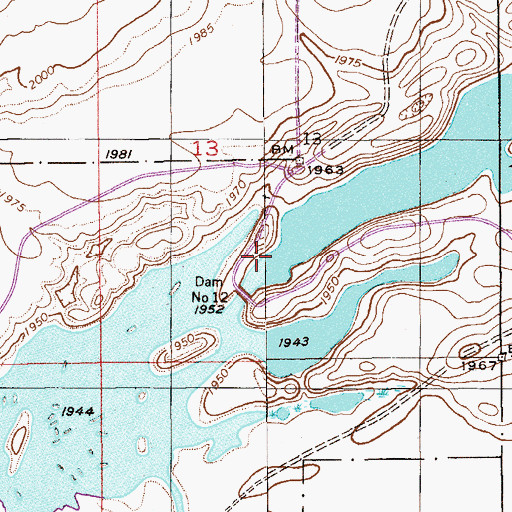 Topographic Map of Medicine Lake Refuge Number 12 Dam, MT