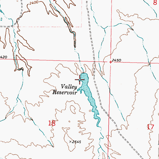 Topographic Map of Valley Reservoir Dam, MT