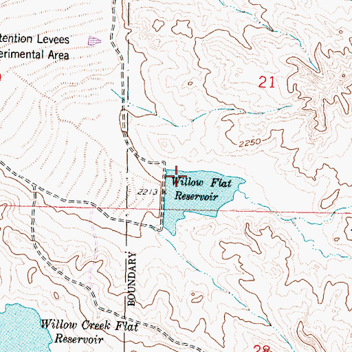 Topographic Map of Willow Flat Reservoir Dam, MT