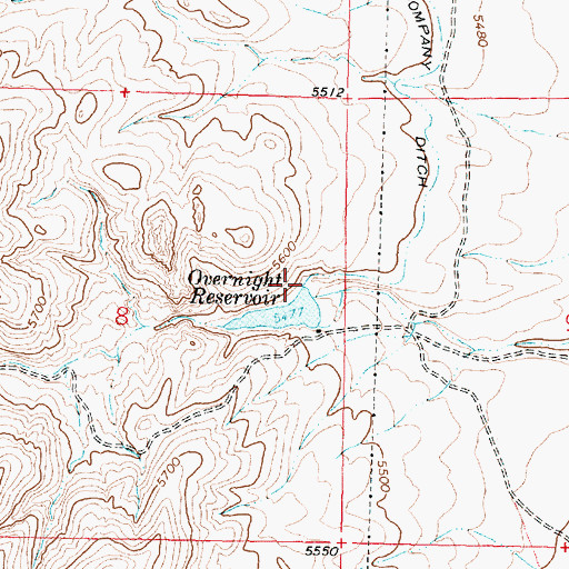 Topographic Map of Overnight Reservoir Dam, MT