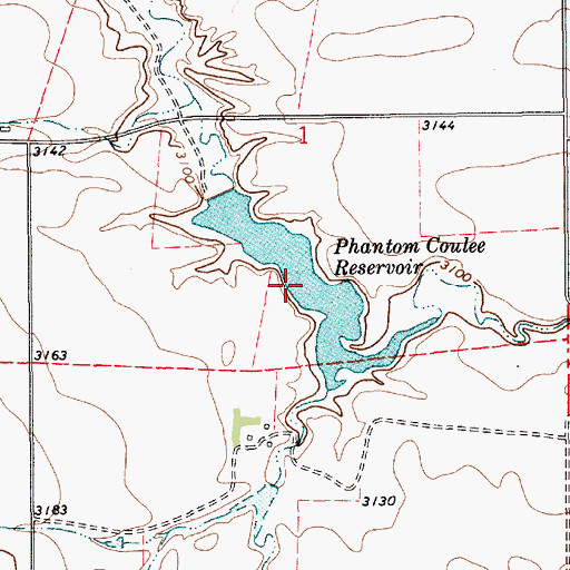 Topographic Map of Phantom Coulee Reservoir Dam, MT