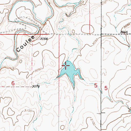 Topographic Map of Knockin' Knees Reservoir Dam, MT