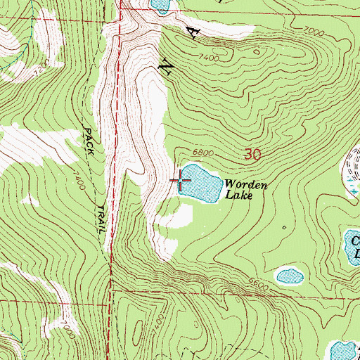 Topographic Map of Worden Lake Dam, MT