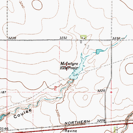 Topographic Map of McIntyre Reservoir Dam, MT