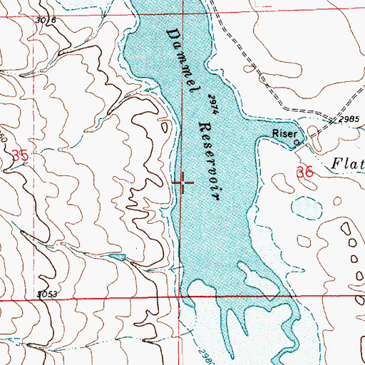 Topographic Map of Dammel Reservoir Dam, MT